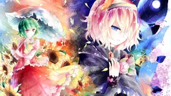 Flowers red eyes blue eyes short hair green hair touhou kazami 