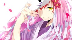 Flowers red eyes masks heterochromia yellow eyes cherry 