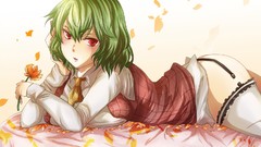 Flowers red eyes stockings short hair green hair touhou kazami 