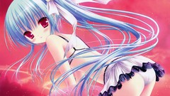 Flowers red eyes swimming blush blue hair long hair anime girls 