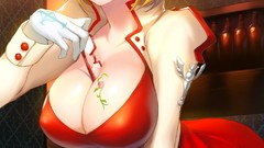 Flowers red roses bottles blue eyes cleavage panties cuffs 