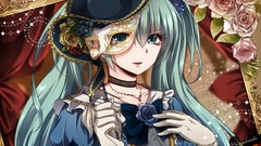 Flowers red woman paintings hats disguise masks elegance blue 