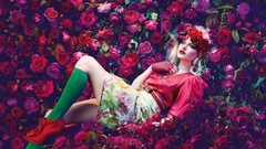 Flowers red woman roses Garden blondes