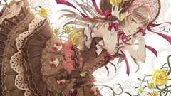 Flowers Ribbons anime girls lolita fashion gray hair Yellow 