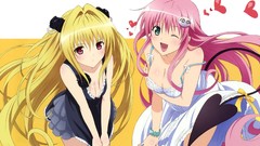 Flowers Ribbons blondes pink hair anime girls green eyes lala 