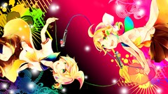 Flowers Ribbons blondes twins microphones skirts anime girls 