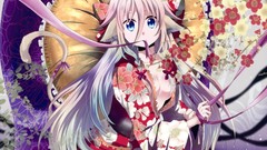 Flowers Ribbons blue hair pink hair long hair anime girls blue 