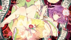 Flowers Ribbons kimono barefoot short hair touhou purple hair 