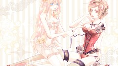 Flowers Ribbons long hair corset blue eyes brown eyes short 