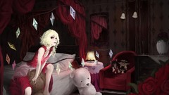 Flowers room dark chairs dolls roses wings crystals dress 