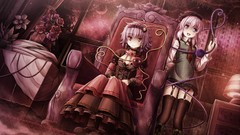 Flowers room red roses dress tie hats white hair red eyes 