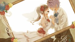 Flowers roses Anime brown blush anime girls purple hair wedding 