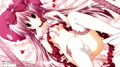 Flowers roses Anime Candies Ribbons pink hair long hair pink 