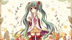 Flowers roses Anime Ribbons anime girls green eyes hatsune miku 