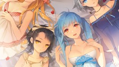 Flowers roses dress blondes blue hair anime girls lingerie blue 