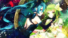 Flowers roses dress gloves bows bracelets multicolor long hair 