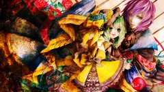 Flowers roses dress hats bows hugging pink hair smiling pink 