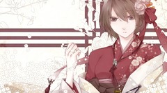 Flowers roses dress Ribbons faces red dress anime girls brown 