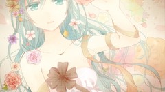 Flowers roses dress Ribbons long hair anime girls green eyes 