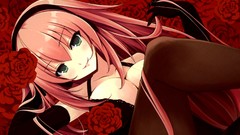 Flowers roses pink hair anime girls vocaloid megurine luka 