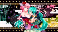Flowers roses pink hair long hair hatsune miku vocaloid 