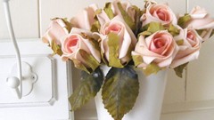 Flowers roses pot pink flowers vintage still life