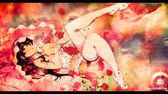 Flowers roses red eyes Ribbons bows veil long hair anime girls 