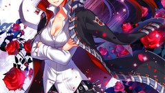 Flowers roses Ribbons skirts long hair anime girls blue eyes 