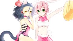 Flowers roses skirts pink hair anime girls green eyes short 