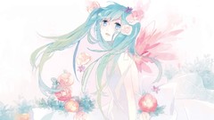 Flowers roses tears long hair crying hatsune miku vocaloid open 