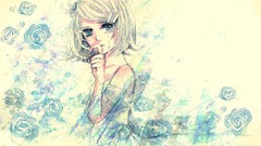 Flowers roses tears shirts blondes anime girls blue eyes crying 