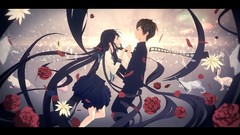 Flowers roses tie skirts long hair anime girls Bunnies 