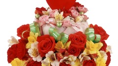 Flowers roses white background Hearts