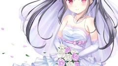 Flowers roses white background red eyes anime girls black hair 