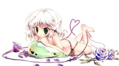 Flowers roses white background white hair pillows blush smiling 