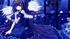 Flowers roses wings Anime dress angels blue hair long hair 