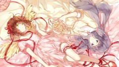 Flowers roses wings dress anime girls kinomoto sakura lying 