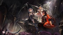 Flowers roses wings dress white hair red eyes anime girls 