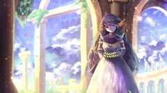 Flowers ruins dress anime girls animal ears purple eyes fantasy 