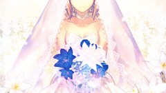 Flowers saber blondes anime girls green eyes fate stay night 
