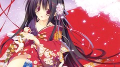 Flowers sakura Ribbons kimono long hair anime girls black hair 