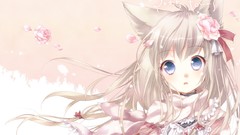 Flowers scarfs anime girls blue eyes animal ears