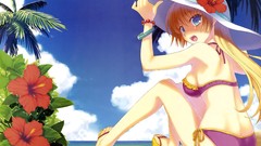 Flowers Sea hats Beaches blondes long hair anime girls nanao 