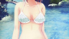 Flowers Sea water clouds navel palm trees blue eyes brunettes 