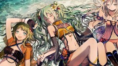 Flowers Sea water navel white hair gloves sitting blush long 