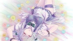 Flowers sheet dress socks white hair red eyes bows maids short 