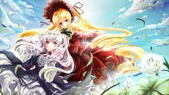 Flowers Shinku red eyes blondes long hair rozen maiden 