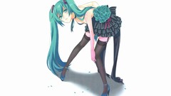 Flowers skirts blue hair long hair anime girls blue eyes 