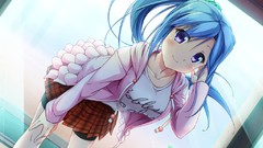 Flowers skirts blush blue hair long hair game cg purple eyes