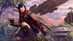 Flowers sky blade Anime glasses scarfs anime girls boots braids 